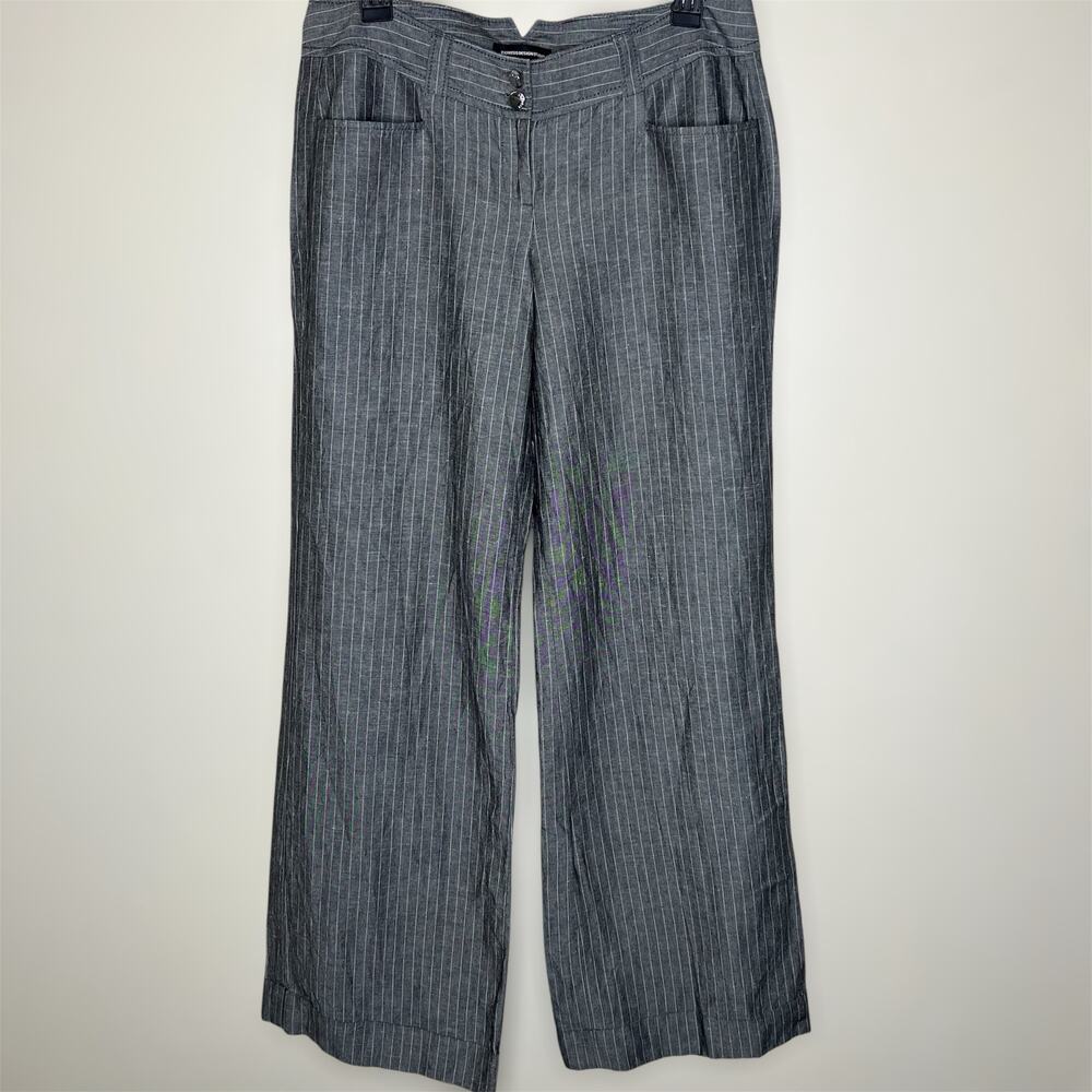 Express Design Studio Dress Pant 8 Linen Blend Gray Pinstripe Work Office Preppy